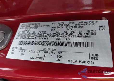 2024 Ford Escape St-Line from USA, damaged, VIN 1FMCU9MN8RUA76286